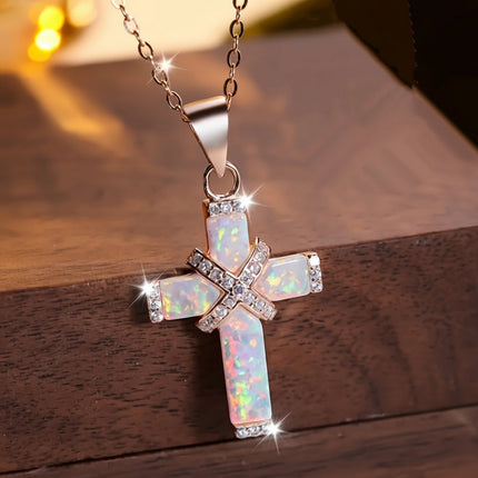 Rose Gold Cross Necklace with Rhinestone Accents | Boho Jewelry for Everyday Wear and Gift Giving