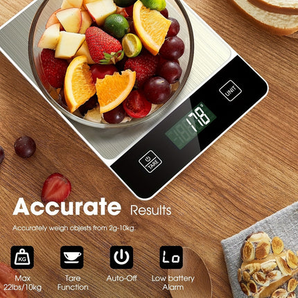 Digital Kitchen Scale with Stainless Steel Surface for Precise Food Weighing | 22 lb Capacity for Cooking and Baking