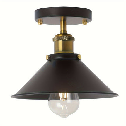 Industrial Black Semi Flush Mount Ceiling Light with Brass Accents | Retro Lighting for Dining Rooms and Cafés