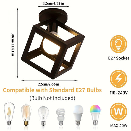 Geometric Cube Ceiling Light with Open-Frame Design | Minimalist Metal Fixture for Versatile Home Decor