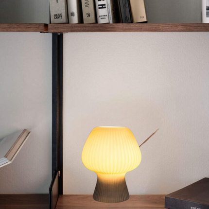 Vintage Glass Table Lamp with Dimmable Warm Light | Ribbed Mushroom Design for Cozy Bedrooms and Living Spaces