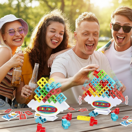 Family Stacking Block Game with 32 or 48 Pieces | Engaging Balance Challenge for All Ages