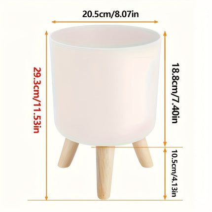 Modern Round Planter with Detachable Wooden Legs | Lightweight Plastic Pot for Indoor & Outdoor Decor
