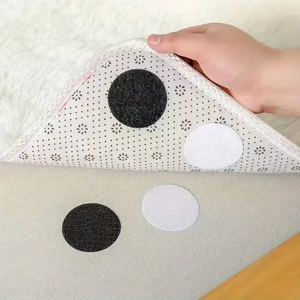 Anti-Slip Fabric Grip Stickers for Rugs, Blankets and Chair Cushions, Reusable No-Residue Adhesive, Black or White