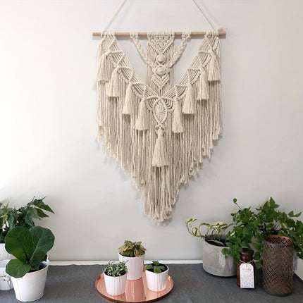 Bohemian Macrame Wall Hanging with Cascading Fringe | Handmade Woven Tapestry for Cozy Home Decor