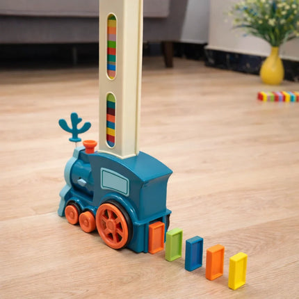 Domino Train Toy Set for Kids that Lays Dominoes Automatically for Cause and Effect Play, 2 Color Options