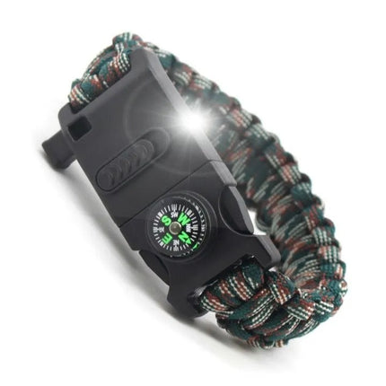 Tactical Survival Bracelet with Compass, LED Flashlight, Emergency Whistle and Flint Fire Starter, Camping Gear, 3 Colors