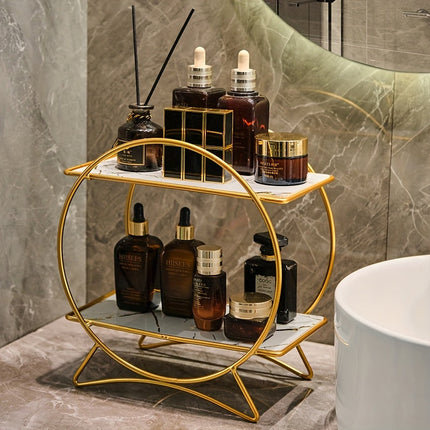 Double-Tiered Bathroom Organiser with Cat Ear Base | Space-Saving Metal Shelf for Skincare and Cosmetics