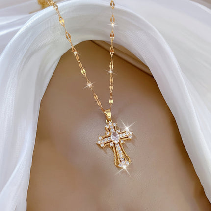 Gold Cross Necklace with Shiny Alloy Pendant | Elegant Everyday Jewelry for Meaningful Gifts