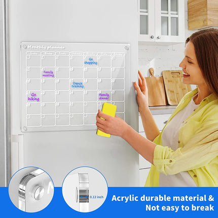 Magnetic Dry Erase Calendar for Fridge, 40x30cm 16x12 in Clear Acrylic Board with 4 Magnets and Markers