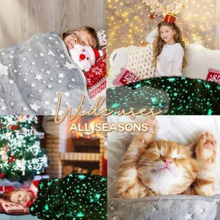 Glow in the Dark Blanket, Double Sided Plush Velvet and Wool Throw, 12 Color Options for Kids and Adults