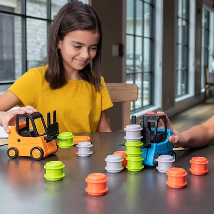 Forklift Tower Stacking Game with Miniature Forklifts and Colorful Stacking Pieces for Family Game Night