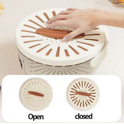 Vegetable Washing Bowl with Strainer Basket and Airtight Lid, Fruit Colander and Pasta Drainer for Fridge Storage, White and Brown