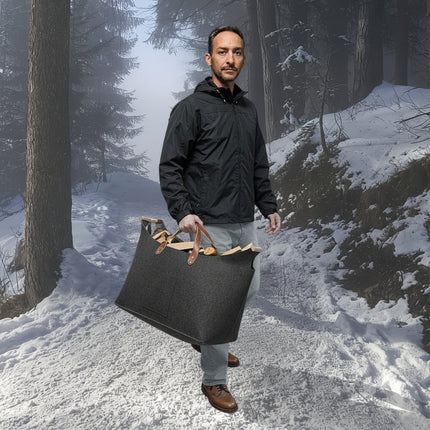 Firewood Carrier with Leather Handles | Foldable Felt Storage Bag for Easy Transport and Home Use