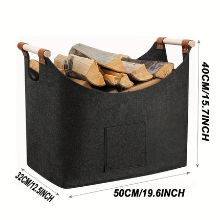 Firewood Carrier with Leather Handles | Foldable Felt Storage Bag for Easy Transport and Home Use