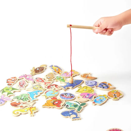 Magnetic Fishing Toy Set with Colorful Wooden Sea Creatures | Fine Motor Skill Development for Kids