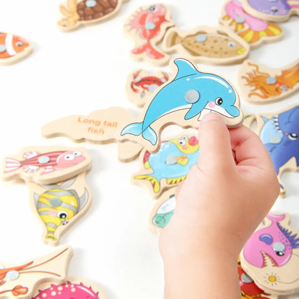 Magnetic Fishing Toy Set with Colorful Wooden Sea Creatures | Fine Motor Skill Development for Kids