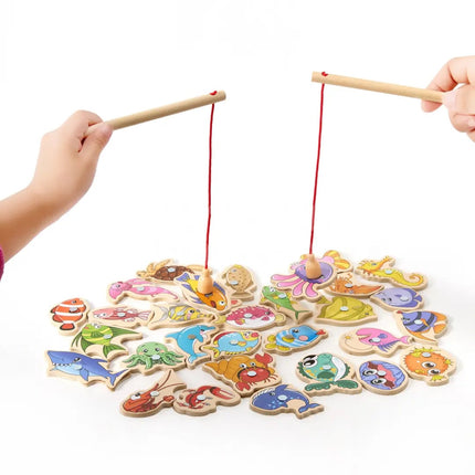 Magnetic Fishing Toy Set with Colorful Wooden Sea Creatures | Fine Motor Skill Development for Kids