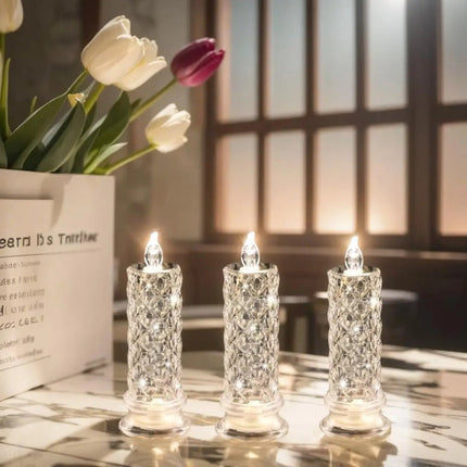 Flameless LED Candle Light with Decorative Crystal Design | Warm Ambient Glow for Safe Indoor Lighting