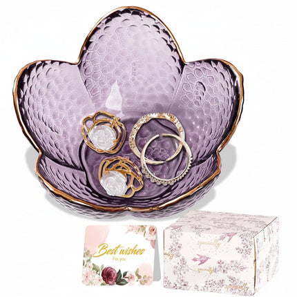 Flower-Shaped Jewelry Dish with Decorative Design | Compact Ring Holder Tray for Organized Storage