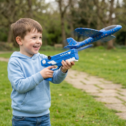 Foam Airplane Launcher with Easy Push-Button Launch | Interactive Outdoor Flying Toy for Kids' Coordination Fun