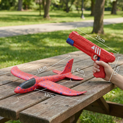 Foam Airplane Launcher with Easy Push-Button Launch | Interactive Outdoor Flying Toy for Kids' Coordination Fun