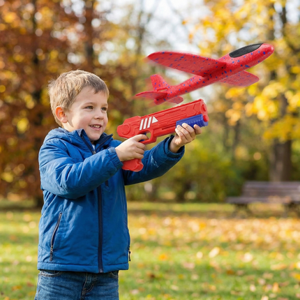 Foam Airplane Launcher with Easy Push-Button Launch | Interactive Outdoor Flying Toy for Kids' Coordination Fun