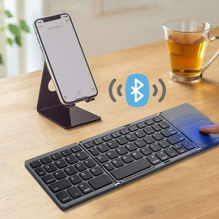 Foldable Bluetooth Keyboard with Touchpad, Full Size Folding Wireless Keyboard for Windows, Mac, Android and iOS