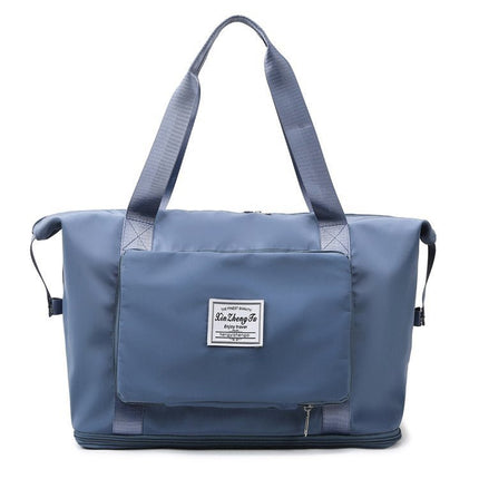 Foldable Travel Bag with Hidden Zip Pocket, Expandable Duffel that Folds into a Square for Flights, Gym and Errands