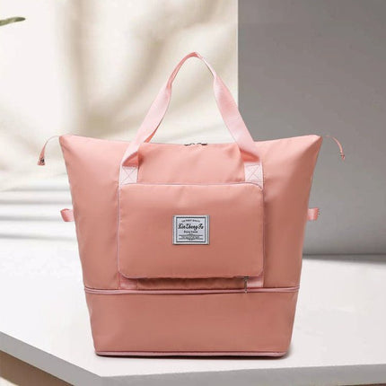 Foldable Travel Bag with Hidden Zip Pocket, Expandable Duffel that Folds into a Square for Flights, Gym and Errands