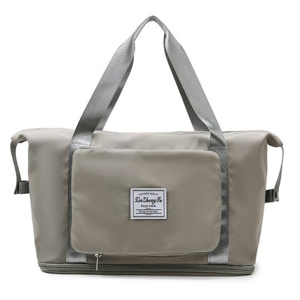 Foldable Travel Bag with Hidden Zip Pocket, Expandable Duffel that Folds into a Square for Flights, Gym and Errands