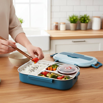 Insulated Bento Lunch Box with 4 Compartments | Durable Food Storage Container for Work and School Meals