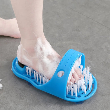 Shower Foot Scrubber Slipper with Bristles and Oval Grinding Stone for Washing and Exfoliating Feet