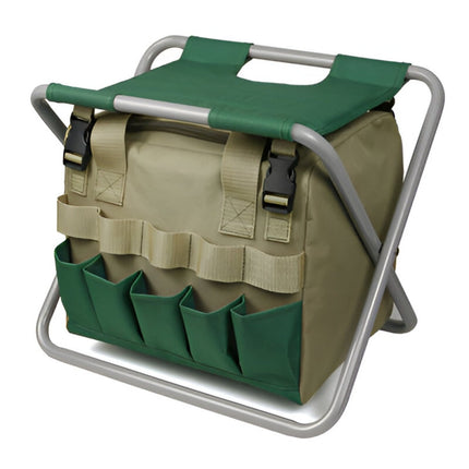 Portable Garden Tool Set with Folding Stool & 6 Essential Tools | Convenient Seating for Gardening Tasks