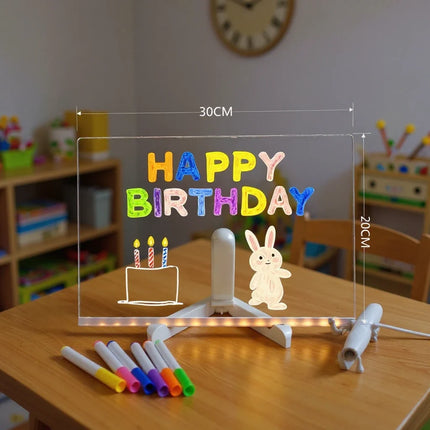 LED Glow Drawing Board with Neon Markers, Reusable Light Up Message Board for Kids Drawing and Family Notes