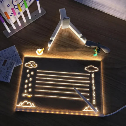 LED Glow Drawing Board with Neon Markers, Reusable Light Up Message Board for Kids Drawing and Family Notes