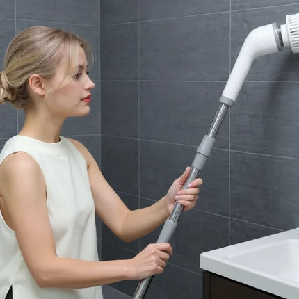 Electric Spin Scrubber with 8 Snap-On Brush Heads and Extendable Pole, Rotating Cleaning Brush for Tile Grout and Floors