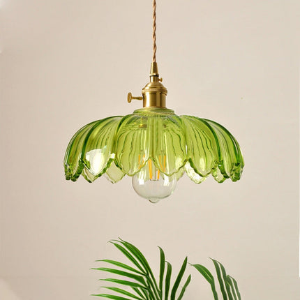 Kitchen Island Pendant Light, Vintage Flower Glass Hanging Light, Dining Room Lighting Fixture with Brass Finish_12