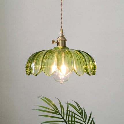 Kitchen Island Pendant Light, Vintage Flower Glass Hanging Light, Dining Room Lighting Fixture with Brass Finish_13