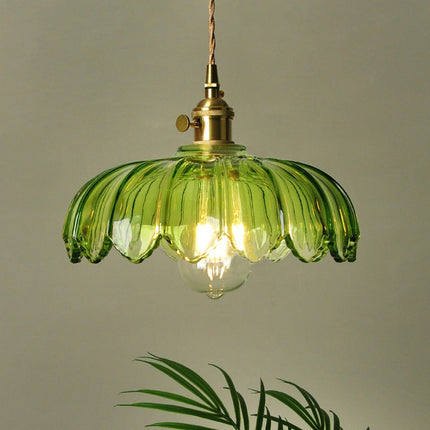 Kitchen Island Pendant Light, Vintage Flower Glass Hanging Light, Dining Room Lighting Fixture with Brass Finish_14