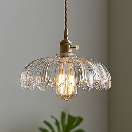 Kitchen Island Pendant Light, Vintage Flower Glass Hanging Light, Dining Room Lighting Fixture with Brass Finish_08