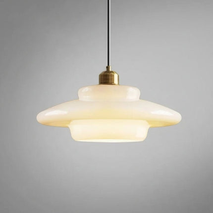 White Glass Pendant Light with Adjustable Height | Mid-Century Design for Warm Ambient Illumination