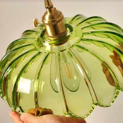 Kitchen Island Pendant Light, Vintage Flower Glass Hanging Light, Dining Room Lighting Fixture with Brass Finish_15