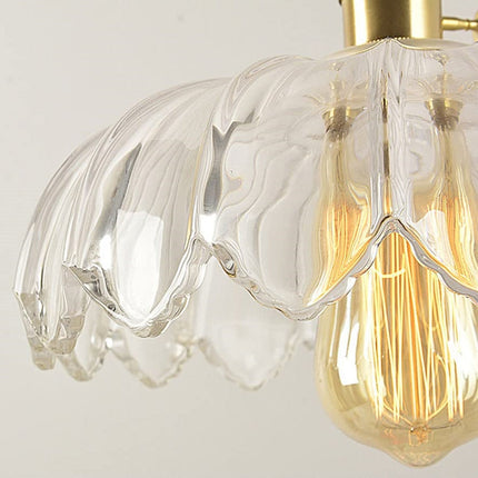 Kitchen Island Pendant Light, Vintage Flower Glass Hanging Light, Dining Room Lighting Fixture with Brass Finish_11