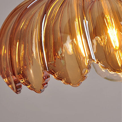 Kitchen Island Pendant Light, Vintage Flower Glass Hanging Light, Dining Room Lighting Fixture with Brass Finish_07