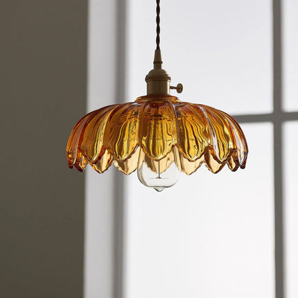 Kitchen Island Pendant Light, Vintage Flower Glass Hanging Light, Dining Room Lighting Fixture with Brass Finish_06