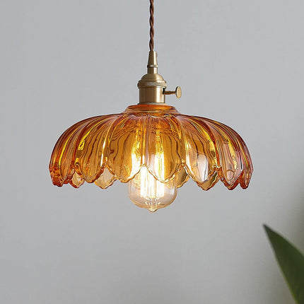 Kitchen Island Pendant Light, Vintage Flower Glass Hanging Light, Dining Room Lighting Fixture with Brass Finish_03