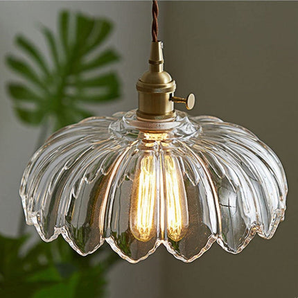 Kitchen Island Pendant Light, Vintage Flower Glass Hanging Light, Dining Room Lighting Fixture with Brass Finish_09