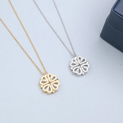 Clover Necklace, Convertible 4 Heart Pendant Worn 2 Ways as a Row of Hearts or a Clover Charm, Gift for Her