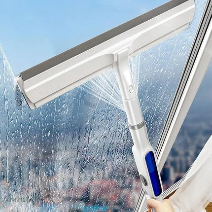3 in 1 Window Cleaning Tool, Built-In Spray Bottle, Dual Scrapers and Squeegee, Extendable Pole for High Glass Panes